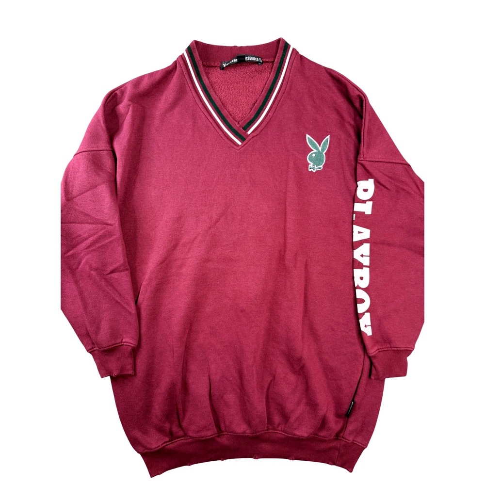 Playboy x Missguided Burgundy V-Neck Oversized Sweatshirt Womens US 2 Bunny Logo